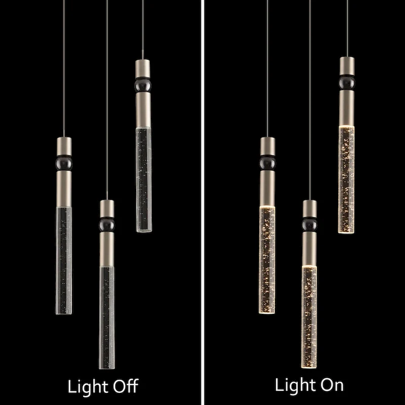 3-Light LED Crystal Pendant Light, Dimmable Ceiling Hanging Light Fixture