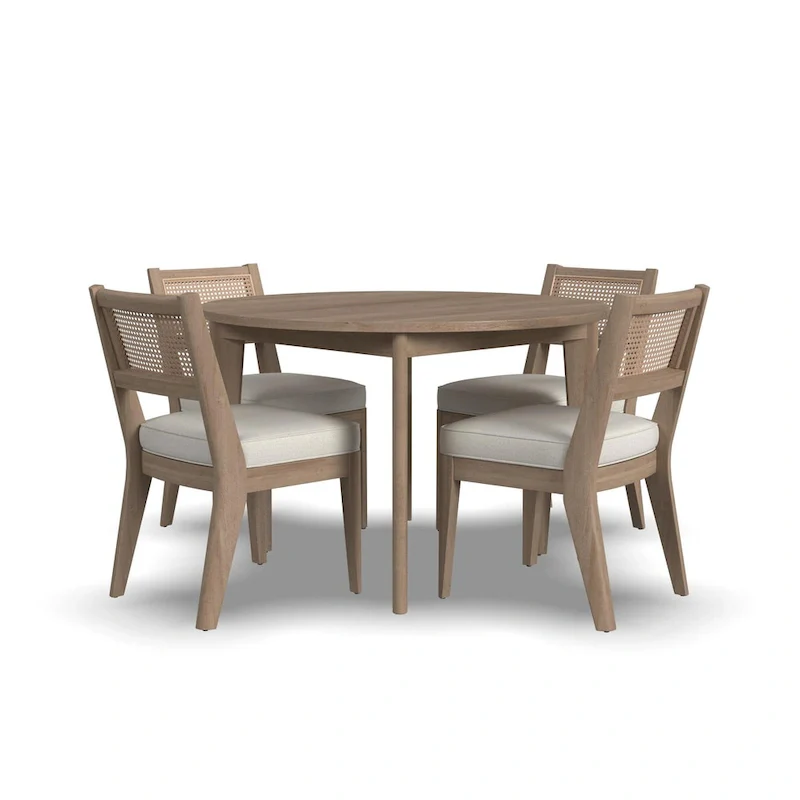 Brentwood 5-Piece Brown Wood Round Table and Cane Back Chair Dining Set - 47 x 30 x 47