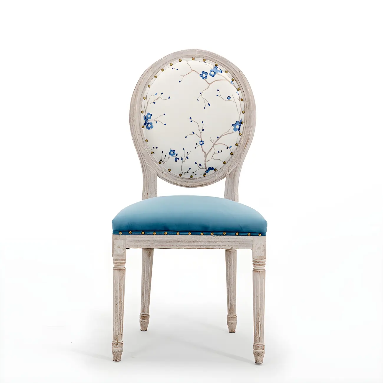 Upholstered King Louis Back Light Wood Dining Chair