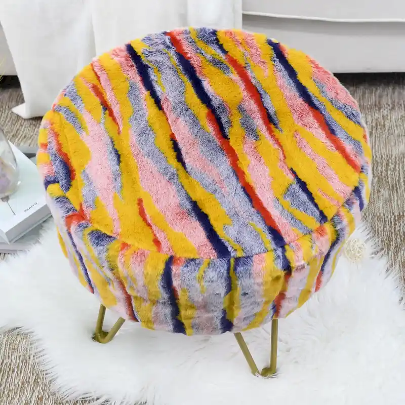 Home Soft Things Multi Jacquard Fauxfur Round Ottoman