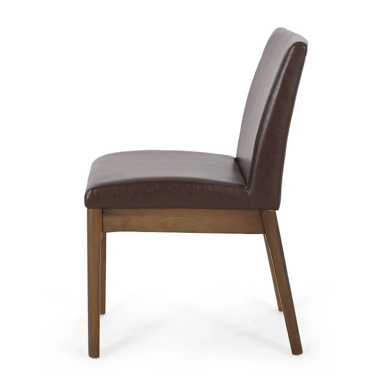 Armless Dining Chair, Natural Grain Rubberwood, Brown Faux Leather