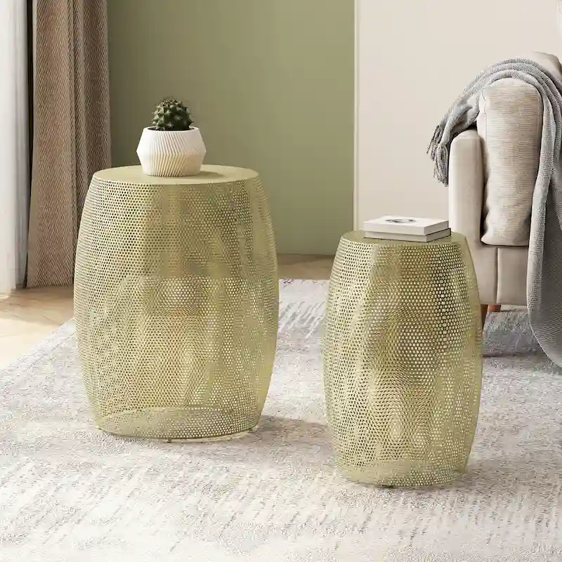 Christopher Knight Home Round Metal Hollow 2 PCS Side Table Set - 16.5