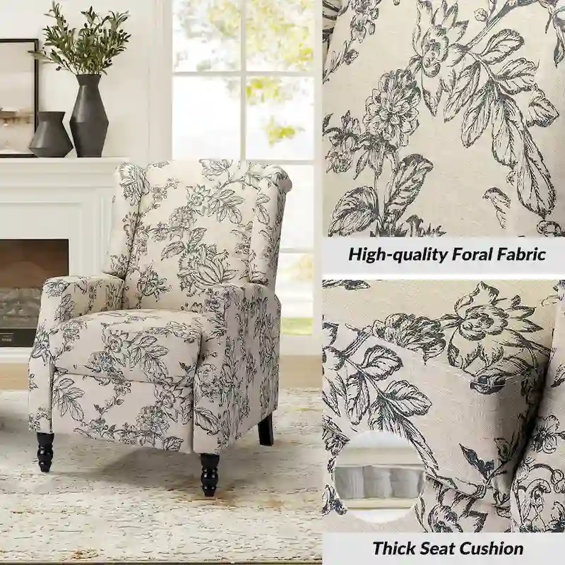 Damaris Mid-Century Modern Manual Pushback Recliner with Wingback Design Set of 2 by HULALA HOME