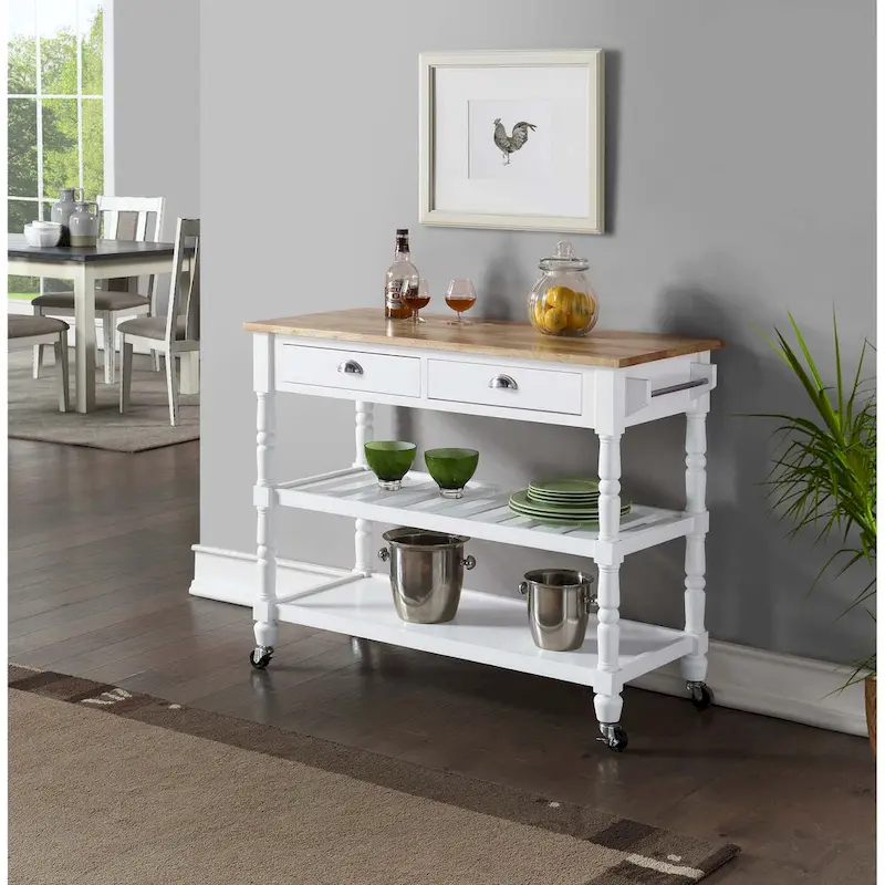 Convenience Concepts French Country 3 Tier Butcher Block Kitchen Cart with Drawers