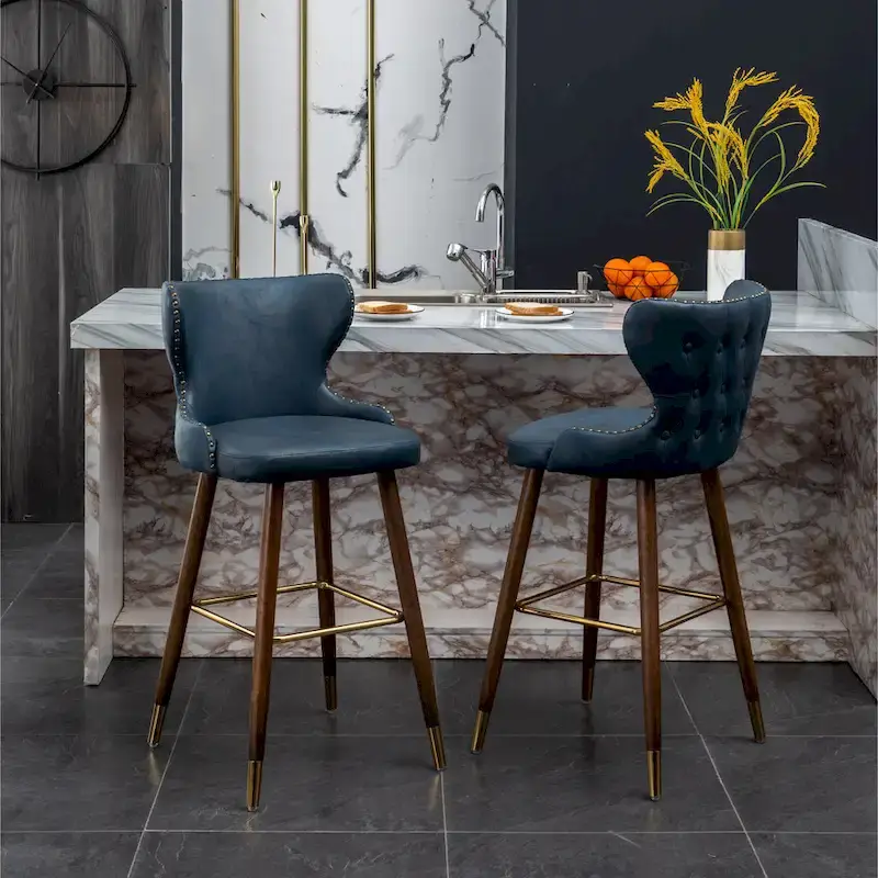 Nevis Mid-century Modern Faux Leather Tufted Nailhead Trim Barstool Set of 2