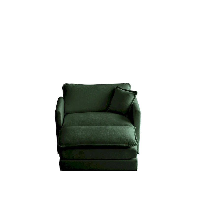 Accent Chair with Ottoman - Chenille Fabric, Solid Wood Frame, 41.4W x 33H, 300 lbs Capacity