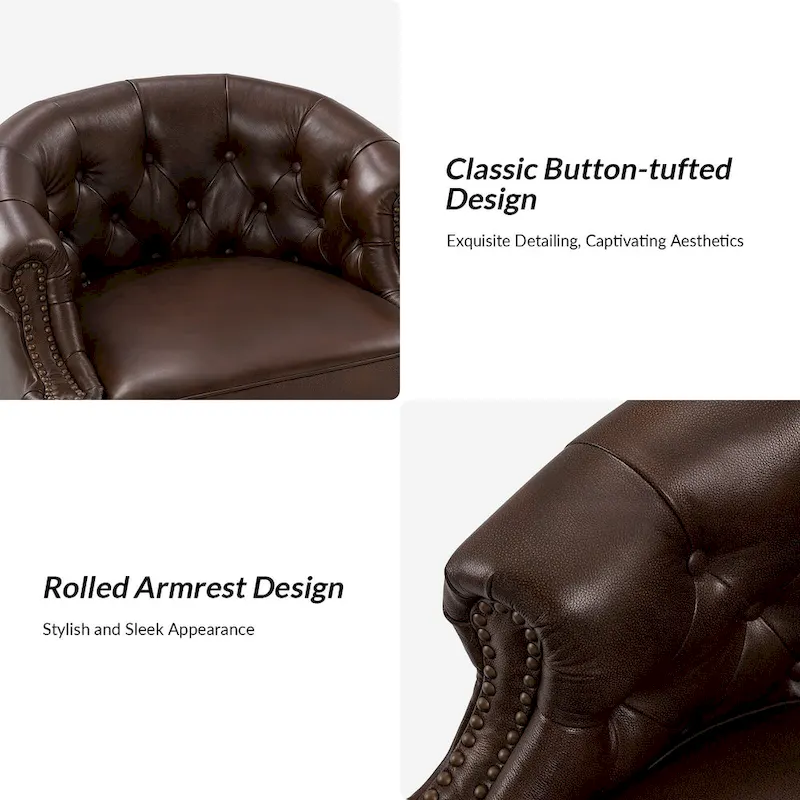 Felipe Modern Genuine Leather Swivel Chair With Tufted Back By HULALA HOME