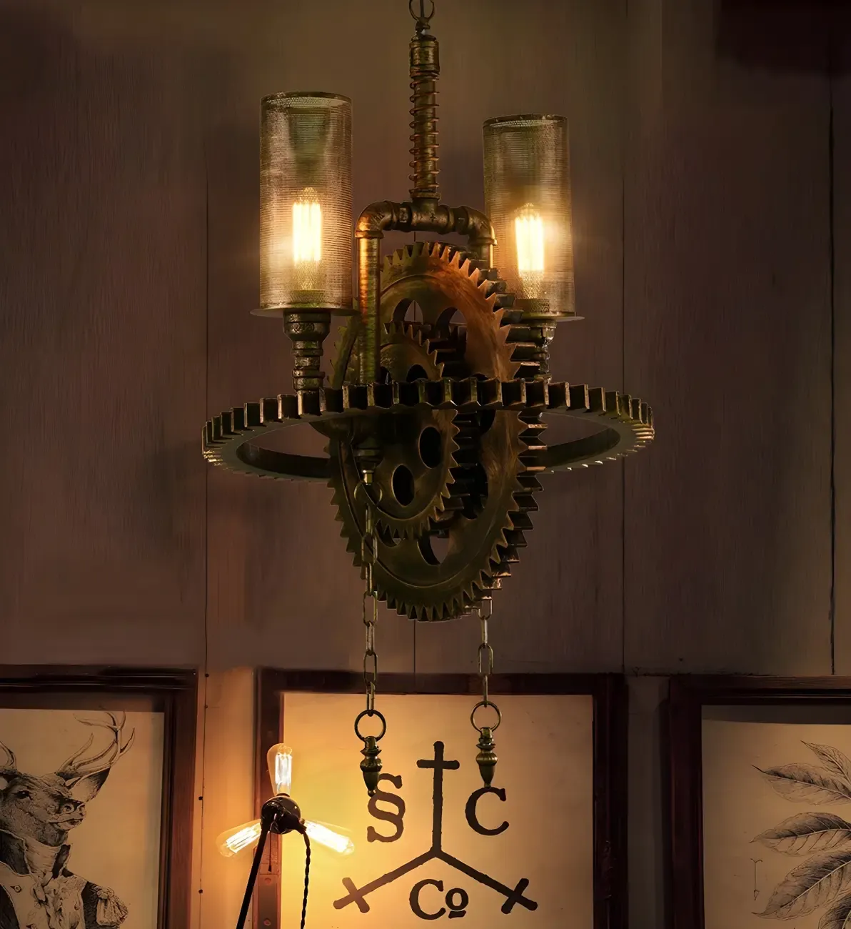 Black Metal Gear Industrial Steampunk Chandelier