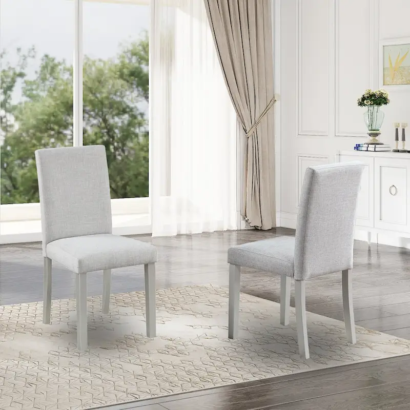 Dining Chairs Set of 2, Modern Kitchen & Dining Room Chairs, Upholstered Linen Cushion Seat and Rubber Wood Legs