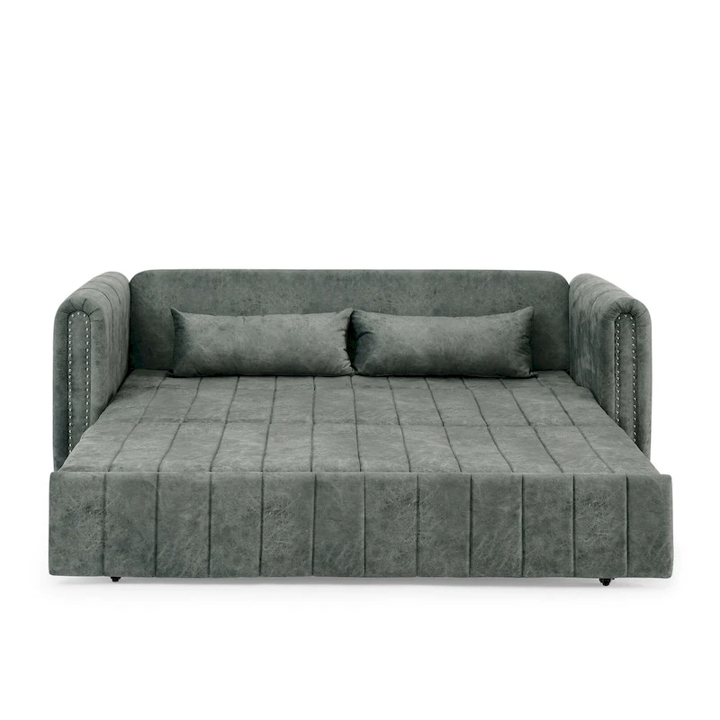 Modern 68 Foam 3 in 1 Pull-Out 3-seaters Bed Sleeper Sofa with Copper Nails and Two Drawers
