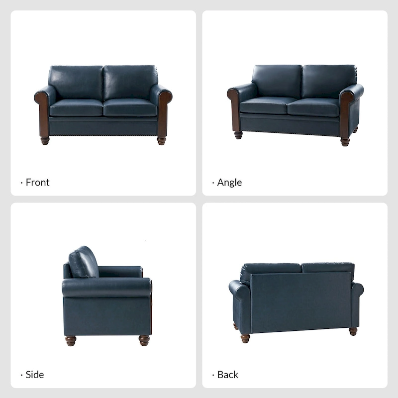 Hedda Transitional 59 Wide Leather Sofa with Solid Wood Legs by HULALA HOME