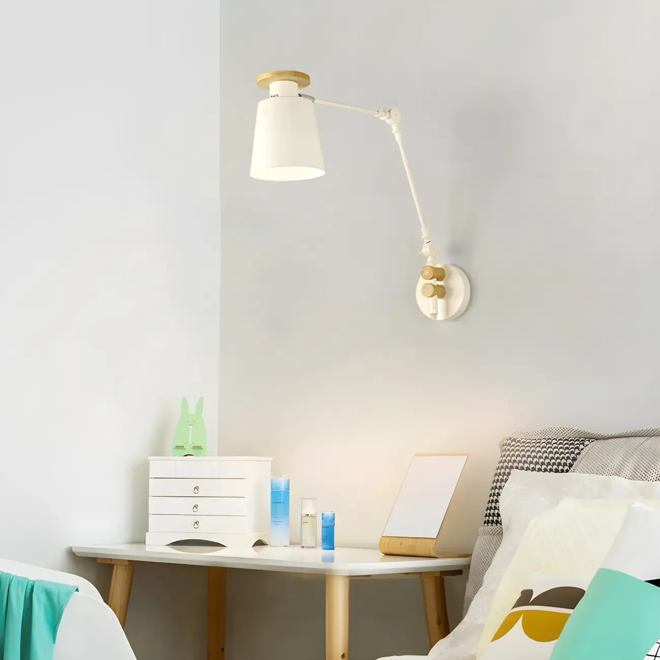 Modern Wood Metal Swing Arm Wall Light