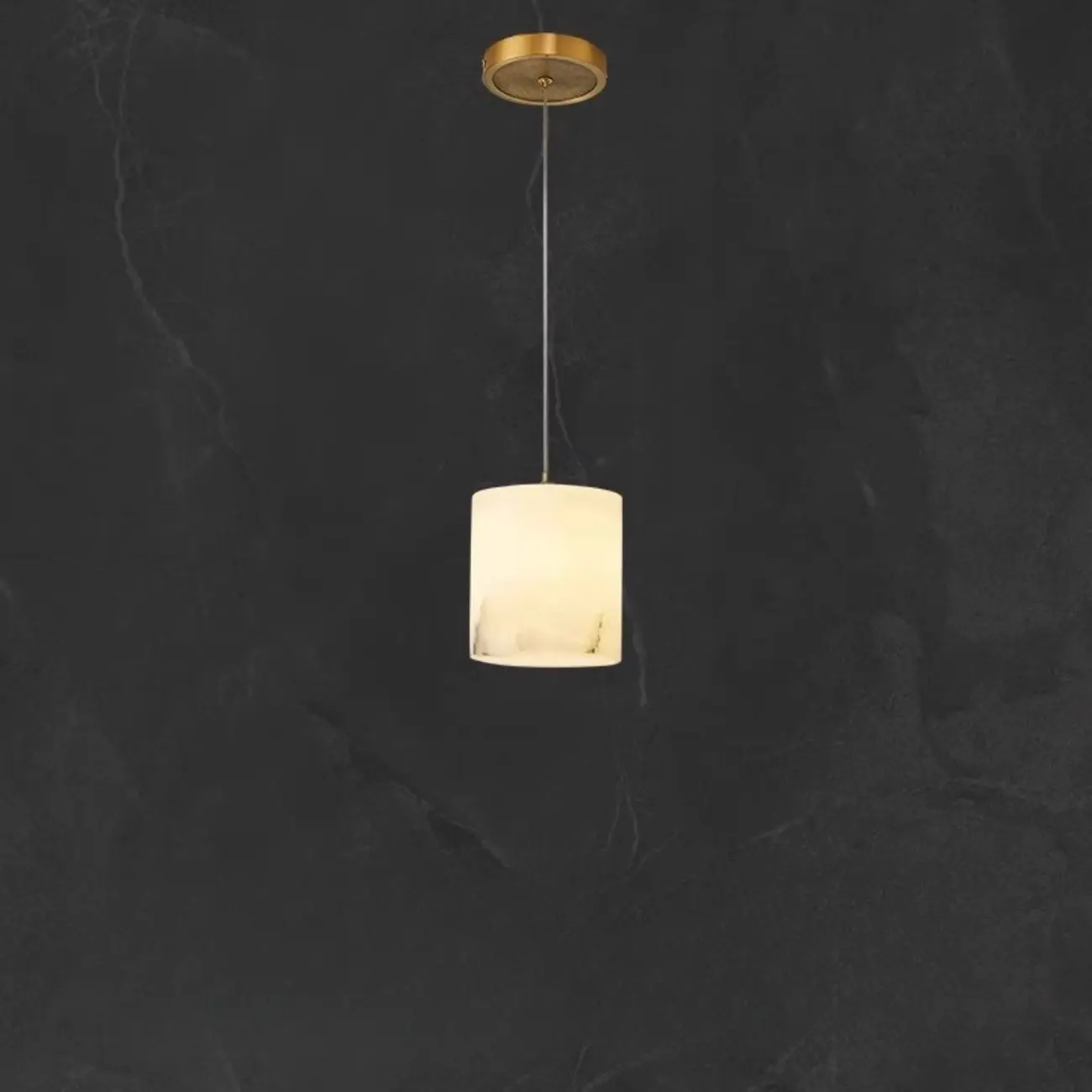 1-Light Gold Stone Square Hanging Pendant Light