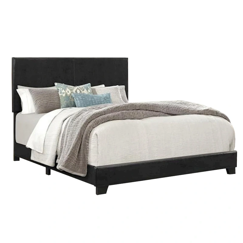 Shirin King Size Bed, Wood, Nailhead Trim, Upholstered Headboard, Black