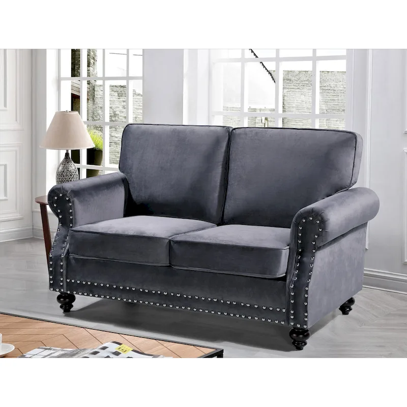 Nailhead Velvet Loveseat