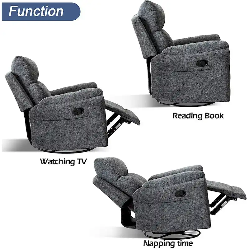 Fabric Overstuffed Swivel Rocker Manual Recliner Chair