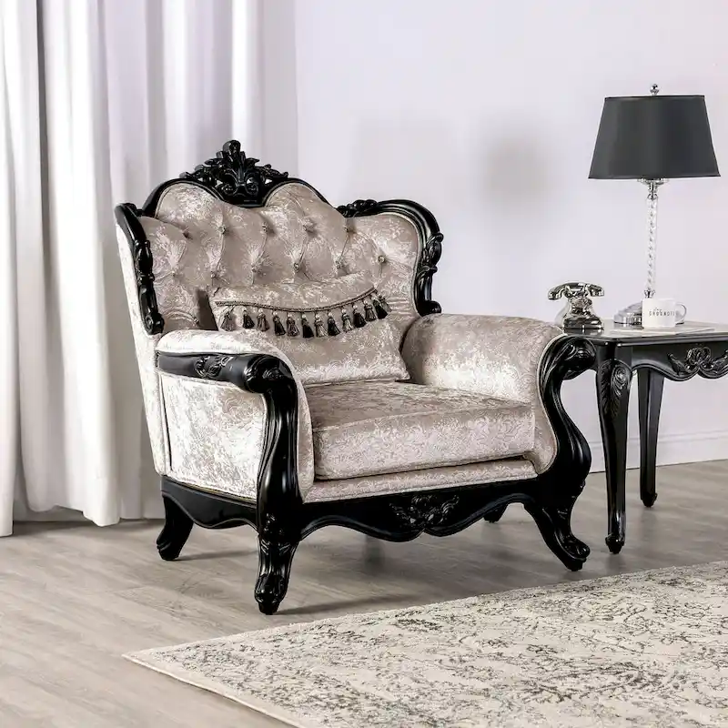 Furniture of America Clarissa Traditional Arm Chair with Button Tufted Back and Accent Pillow