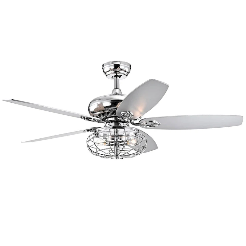 Joye Matte Black 52-Inch 5-Blade Lighted Ceiling Fan with Globe Metal Shade (optional Chrome Finish)