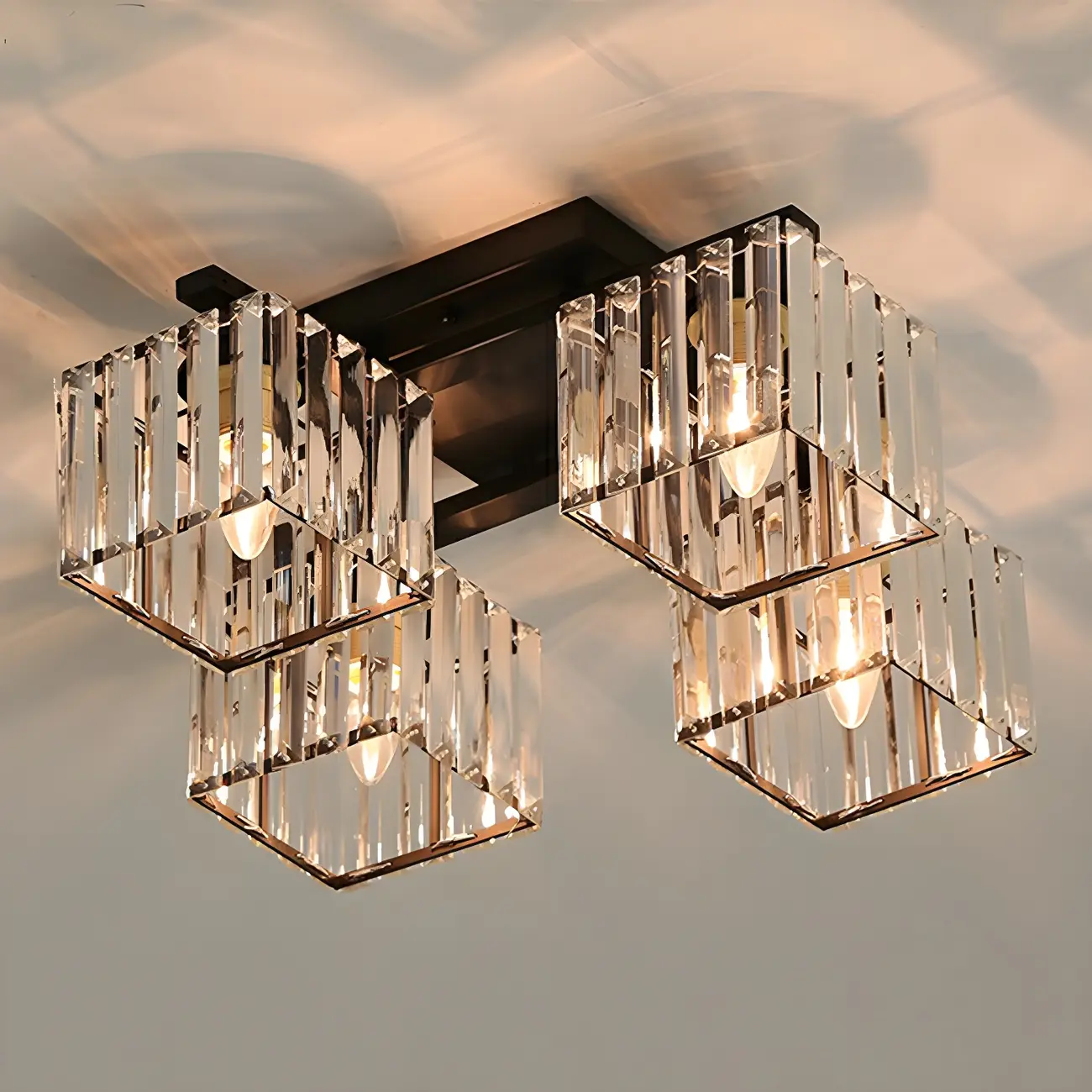 Modern Square Gold Crystal Flush Ceiling Light in 8 Lights