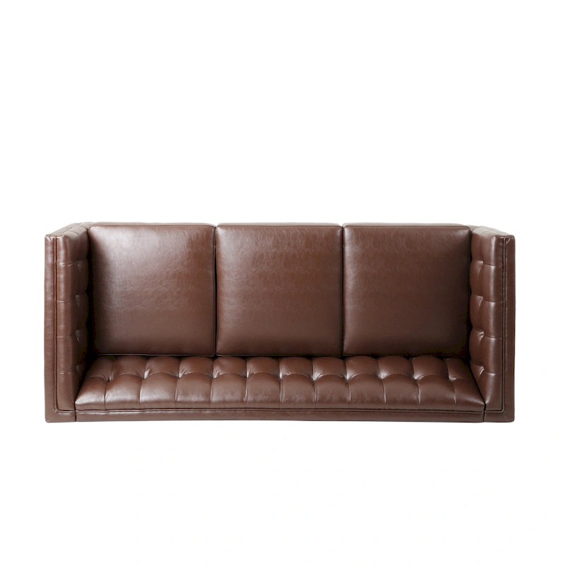 Pondway Faux Leather Tufted 3 Seater Sofa by Christopher Knight Home