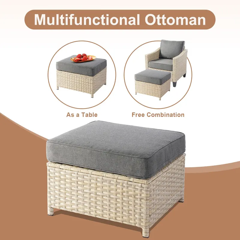 HOOOWOOO 8-piece Patio Wicker Rattan Conversation Set with Multifunctional Fire Pit Table