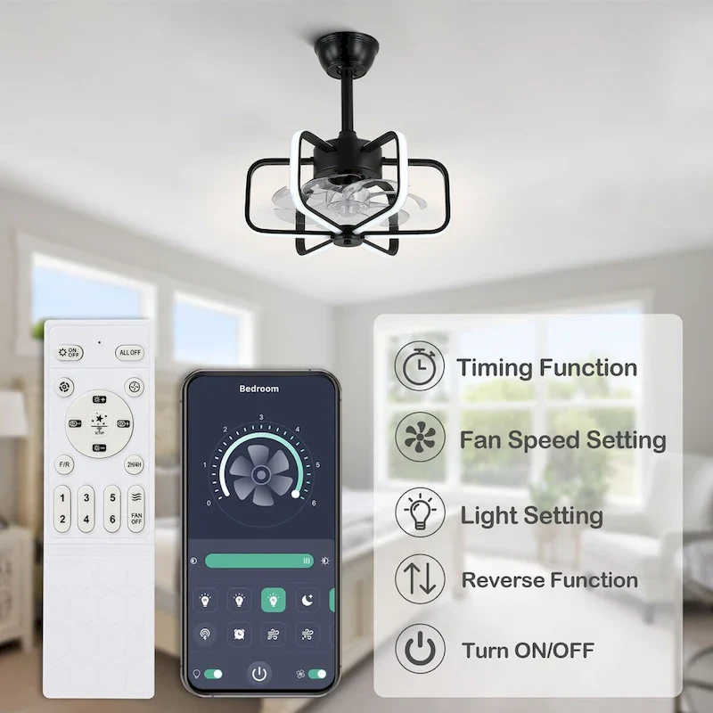 18  Bella Depot Modern Reversible Ceiling Fan with Dimmable Light , APP and Remote Control - 17.7 Inches