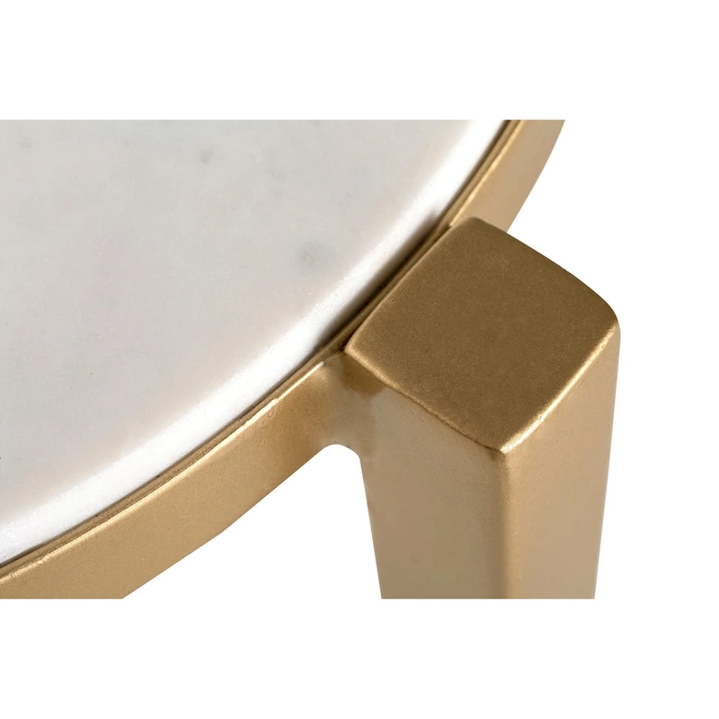 Billie 24-Inch Tall Genuine Marble Top White and Gold Accent End Table