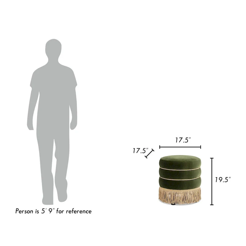 Edward 17.5 Round Upholstered Ottoman with Gold Bullion Fringe