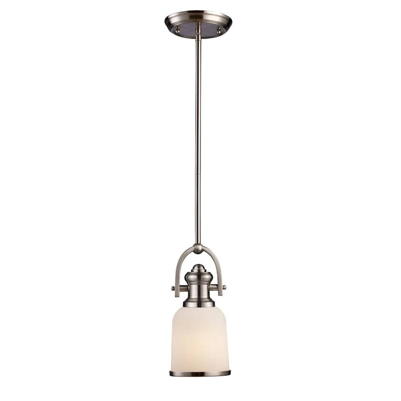 Elk Home Brooksdale Satin Nickel With White Glass 1 Light Pendant