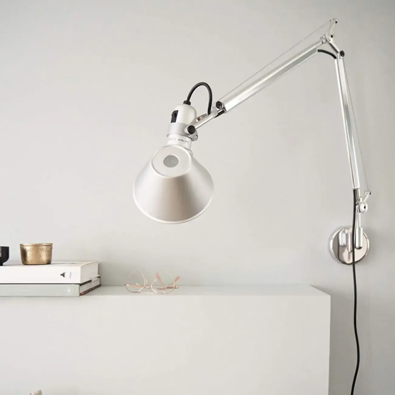 Industrial Silver Aluminum Adjustable Swing Arm Wall Light