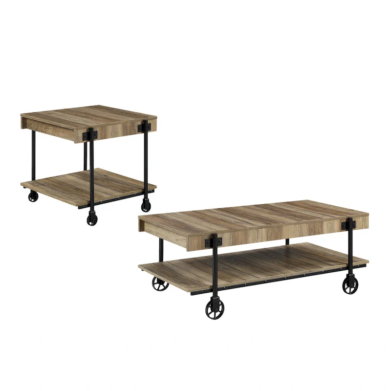 Farmhouse Steel 2-Piece Coffee Table Set with Shelf