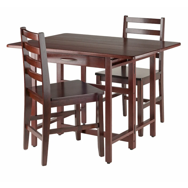 3-Pc Drop Leaf Table with Ladder-back Chairs, Walnut