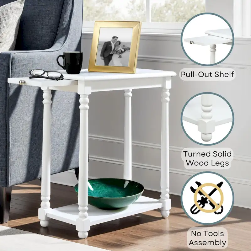 Convenience Concepts French Country Regent Chairside End Table with Pull-Out Shelf