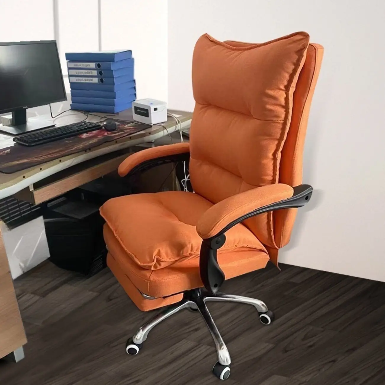 Modern Grey Fabric Office Chair with Footrest