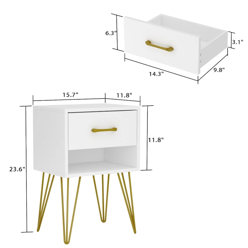 Timechee 23.6  Tall 1 - Drawer Wood Nightstand Metal Legs(1 Piece)