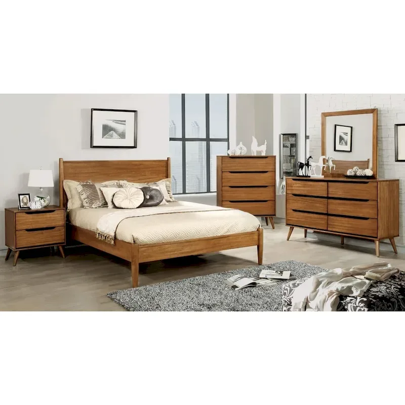 Fopp Mid-century Modern Oak Wood 4-Piece Platform Bedroom Set by Furniture of America