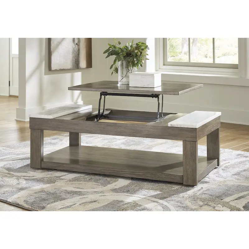 Signature Design by Ashley Loyaska Grayish Brown/White Lift-Top Coffee Table - 56.13  W x 28.25  D x 18.13  H