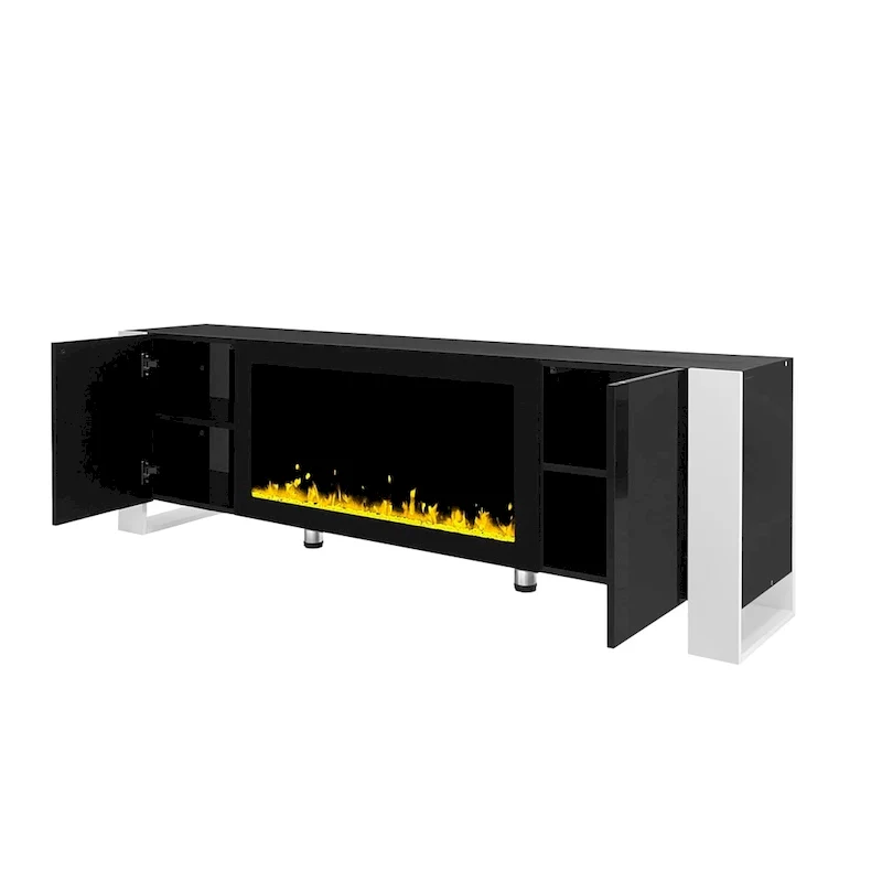 Modern TV Stand with 34.2 Non-heating Electric Fireplace and Cabinets