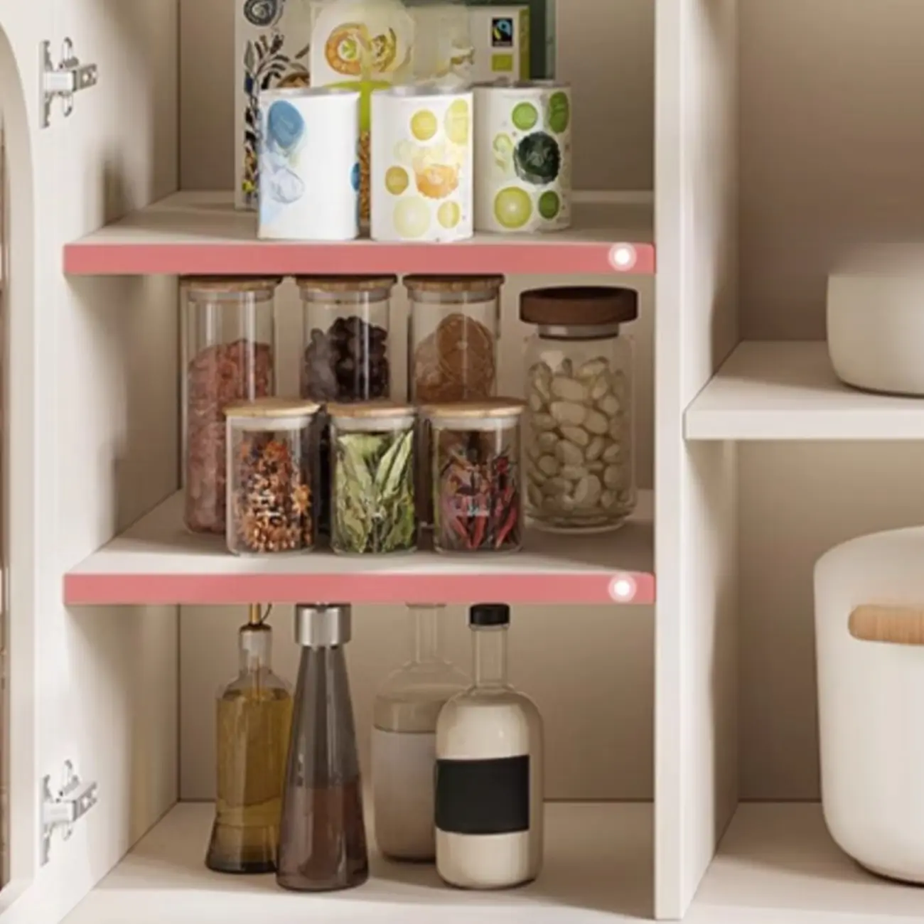 Elegant Adjustable Arched Glass Wood Buffet Cabinet with 3 Drawers