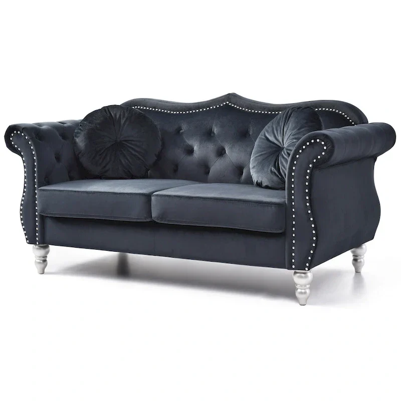 Hollywood 68 in. Velvet Chesterfield Loveseat with 2-Throw Pillow - 68L x 35W x 34H