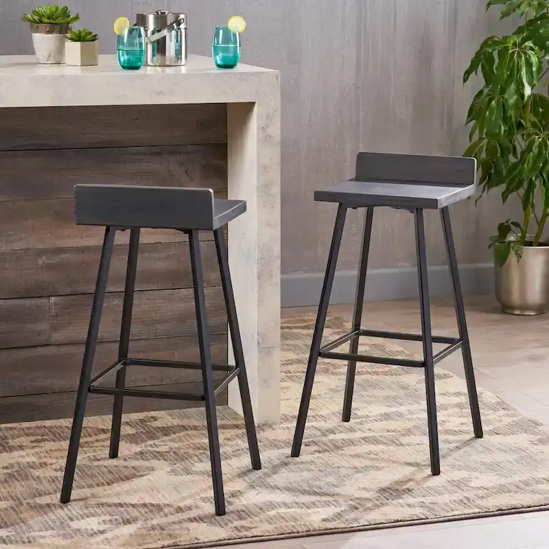 Contemporary Indoor Acacia Wood Bar Stools (Set of 2)