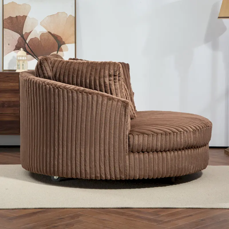 Modern Sofa Chair Round Accent Barrel Chair With 5 Pillows and Optional Ottoman