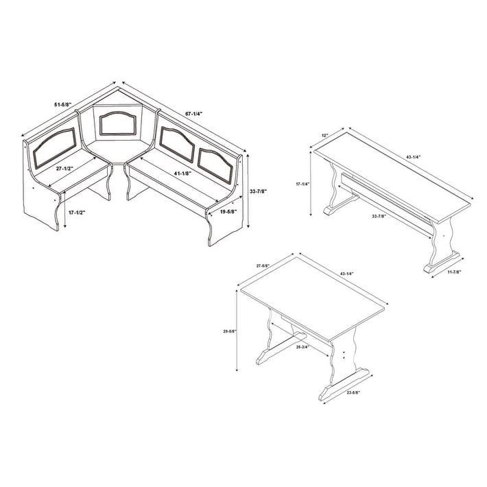 Linon Riki Honey Pine 3-piece Breakfast Nook Dining Set