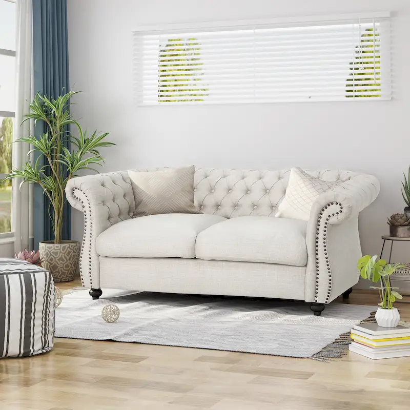 Somerville Upholstered Chesterfield Nailhead Loveseat by Christopher Knight Home