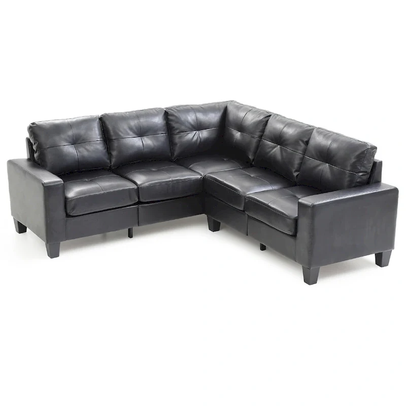 L-Shape Sectional Sofa - Black Faux Leather, Tufted, Pocket Coil, 82W x 35H, Compact Design