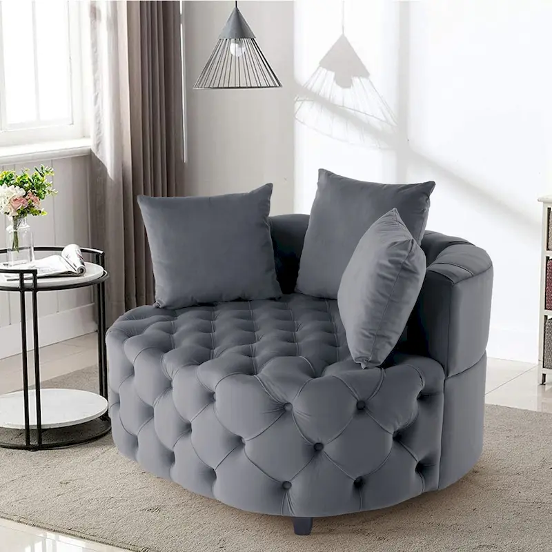 Velvet Modern Leisure Big Classical Barrel Chair with 2 Pillows