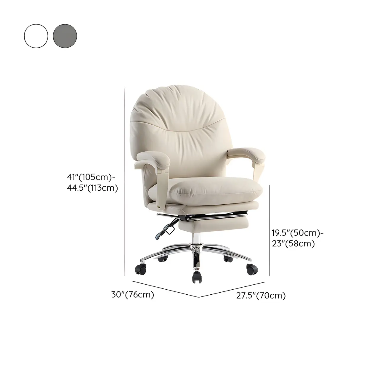 Elegant White Leather Casters Home Office Chair