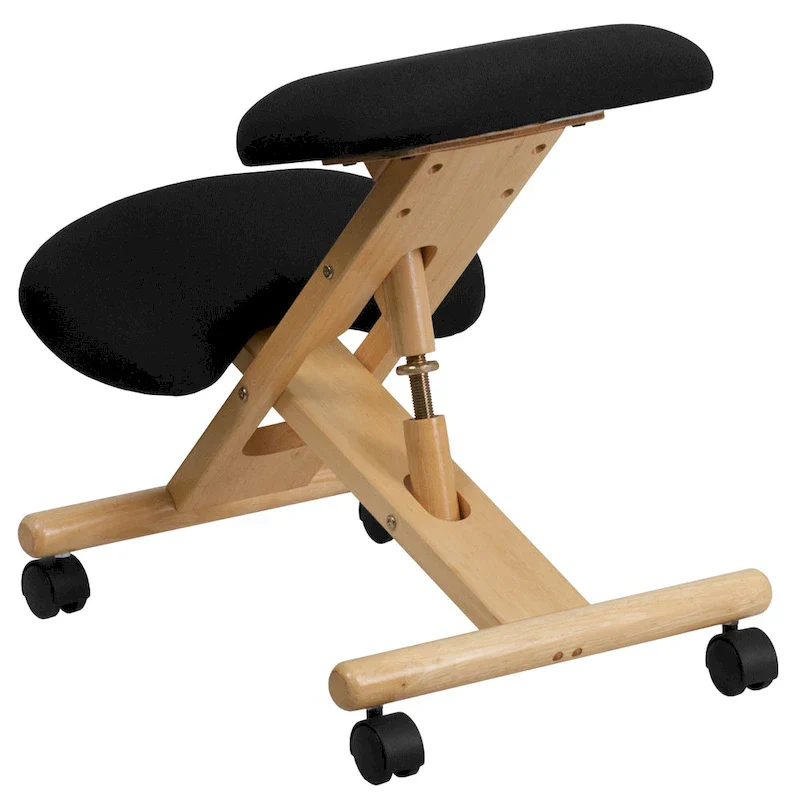 Wooden Ergonomic Kneeling Office Chair in Fabric