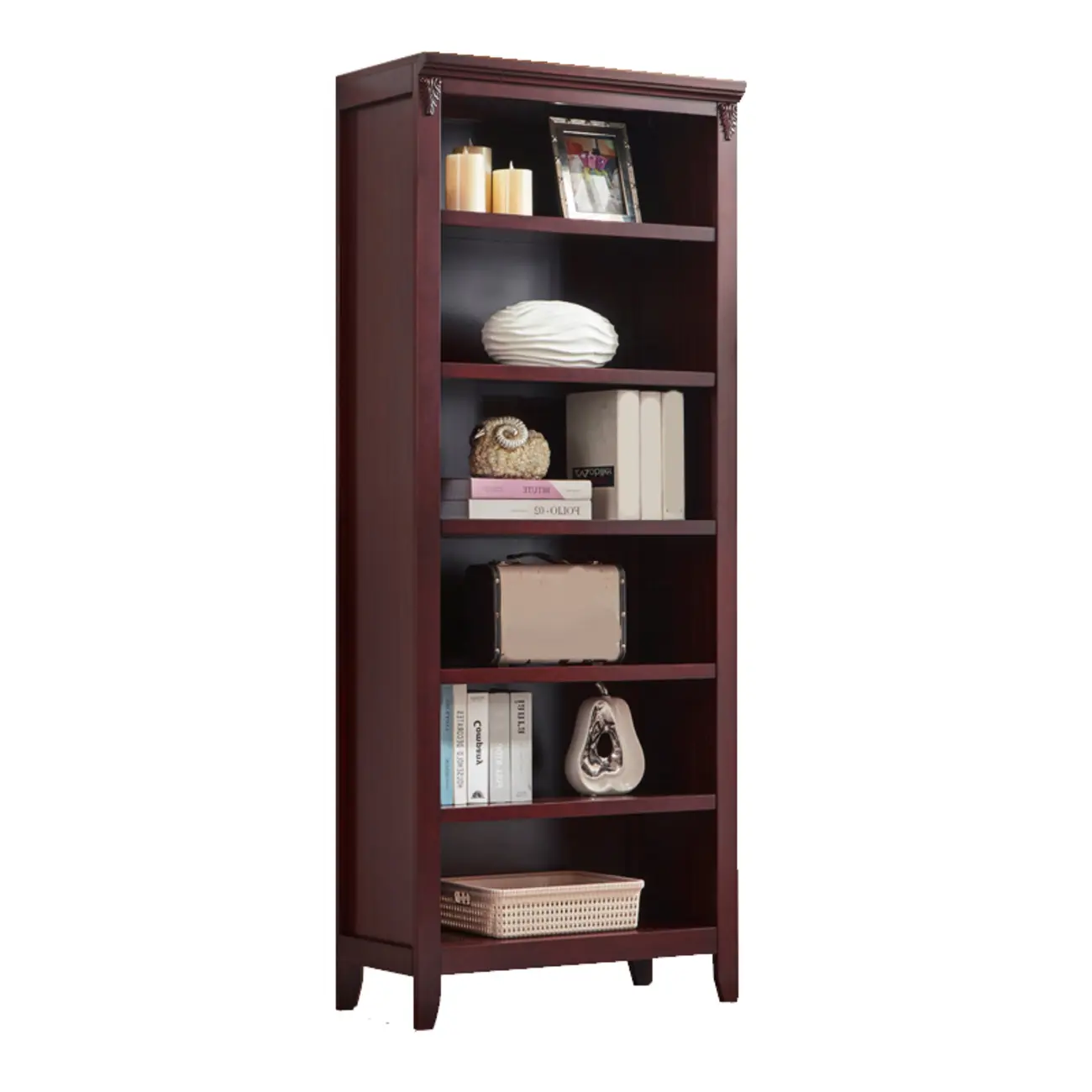 Dark Walnut Modern Vertical Adjustable Shelving Wood Bookcase