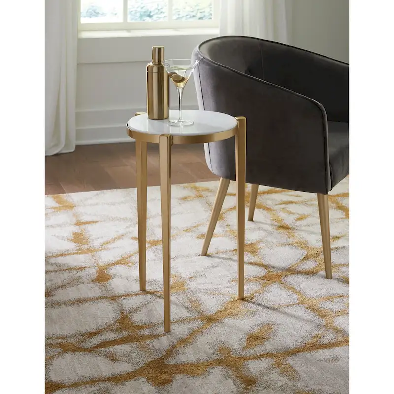 Billie 24-Inch Tall Genuine Marble Top White and Gold Accent End Table